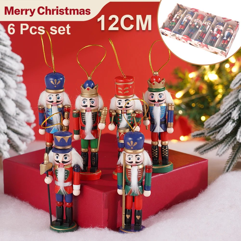 6pcs Nutcracker puppets Soldier 13CM Walnut Man American Guard of Honor Solid wood decoration for Christmas gift crafts