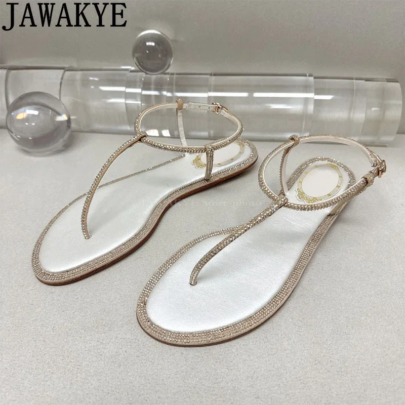 Luxury T-strap Flip Flops Flat Sandals Women Primitive tribe Ethnic Style Ankle Buckle Summer Sexy Crystal Beach Party Shoes