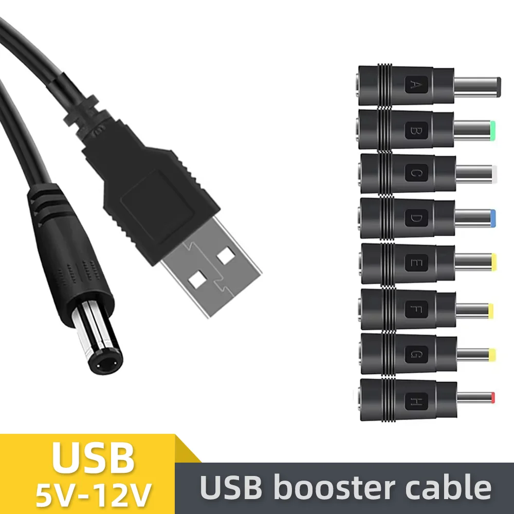 USB to DC Power Cable 5V To 12V Boost Converter 8 Adapters USB to DC Jack Charging Cable for Wifi Router Mini Fan Speaker