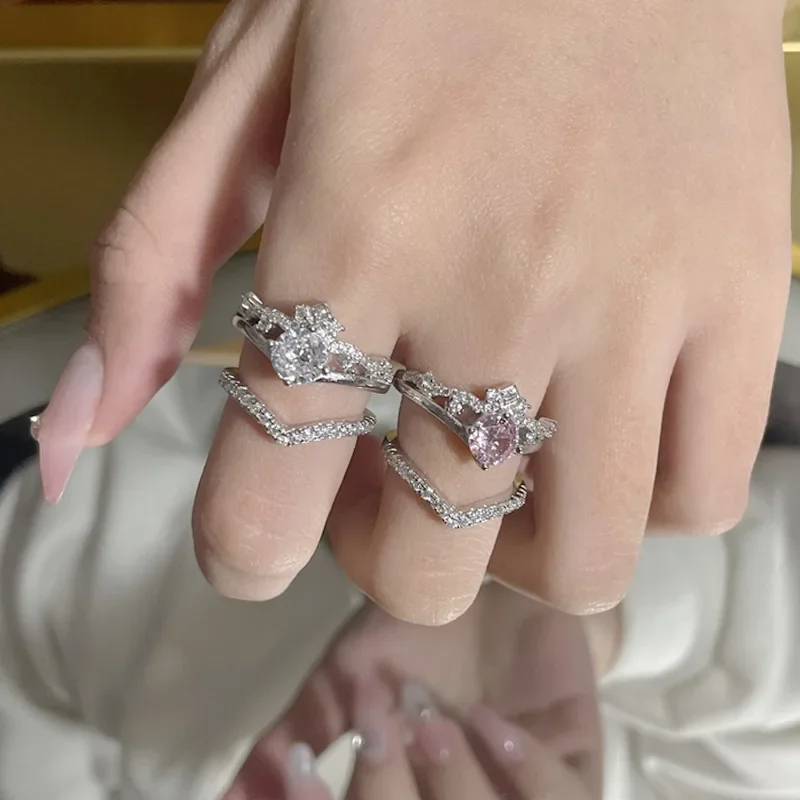 مجموعة MDL Moissanit1 Style Micro-set 80 نقطة خاتم مويسانيتي، مطلي بالألماس عيار 18 قيراط، تاج ومجموعة حلقات متعددة الأغراض #1