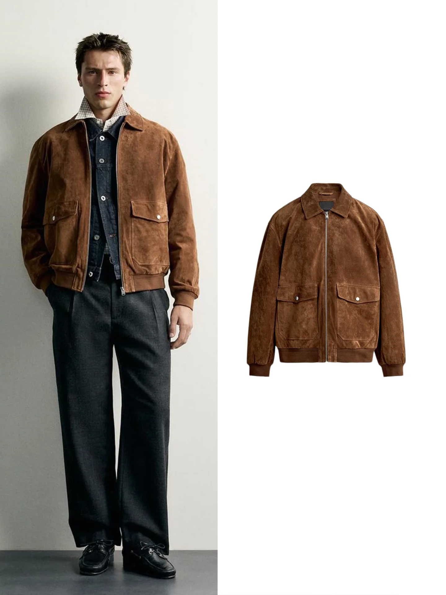 Slim Fit Long Sleeve Zipper Pocket Design Collared Jacket Men's Casual Style Polyester Fiber Autumn New Arrival 8281081