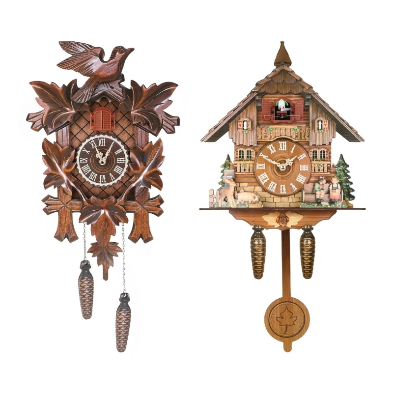 for Wooden Wall Clock Cuckoo Antique Pendulum Hanging Handcraft Swing Alarm Watch B03D