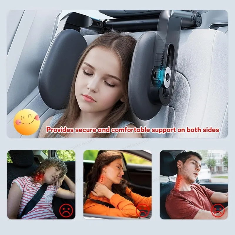 Thickened 3D Memory Foam Car Headrest Neck Support Pillow Free Adjustment Neck Protection Pillow for Kids and Adults Traveling