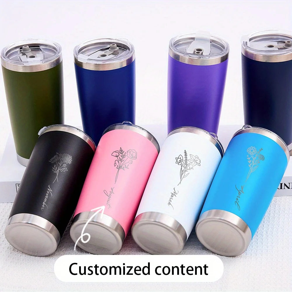 Personalized Birth Flower Tumbler Custom Name Month Birth Flower Stainless Steel Insulated Travel Mug Birthday Gift for Women.
