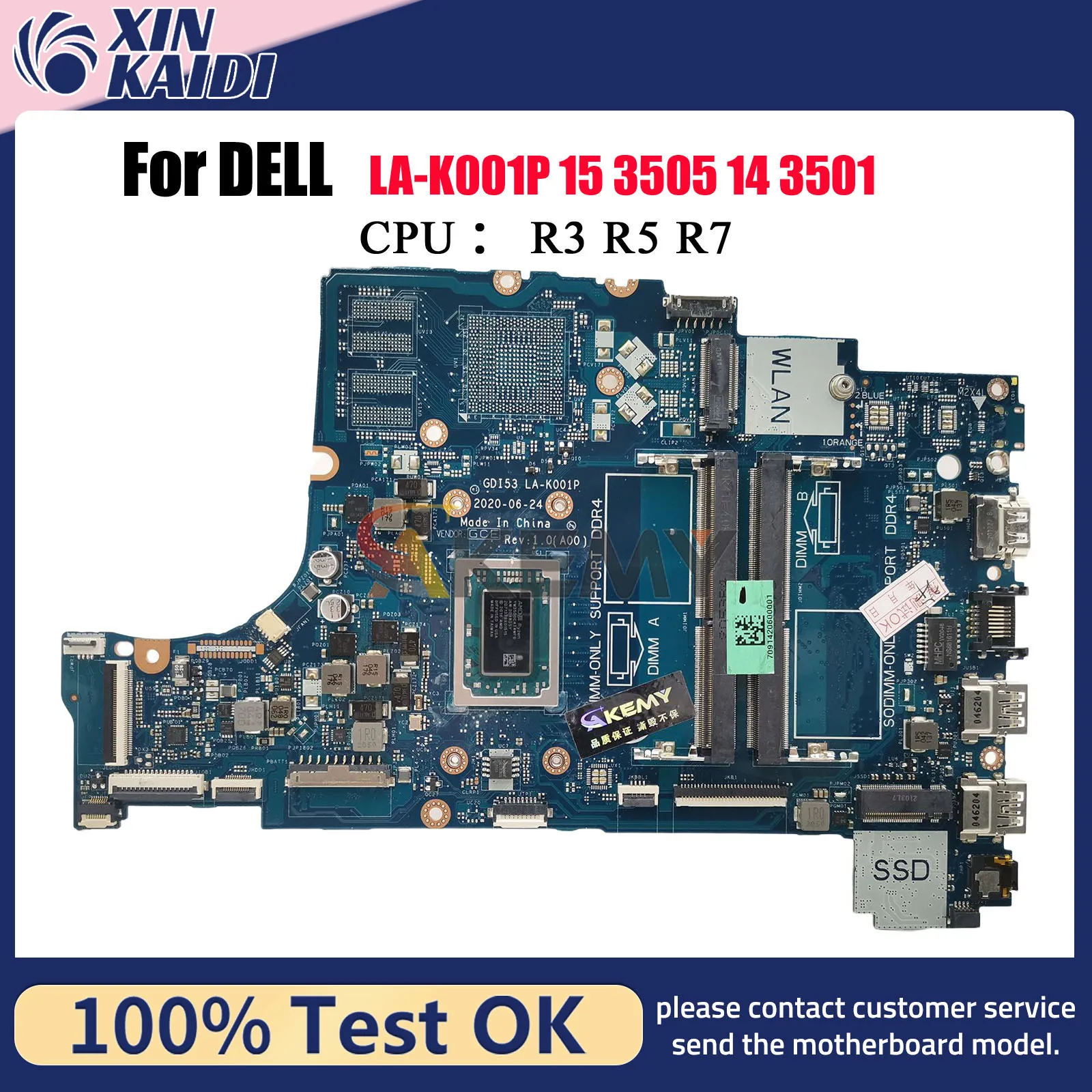 

Материнская плата для ноутбука Dell Inspiron 3505 LA-K001P с процессором R5 R7 0GWD64 0P92W5 05HPX6, 100% протестировано, ОК