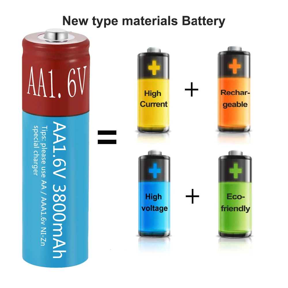 AA Battery Rechargeable Battery NI-ZN 3800mAh 1.6V Battery for toys MP3 Solar Lights Digital Camera MP4 RC car & USB Charger