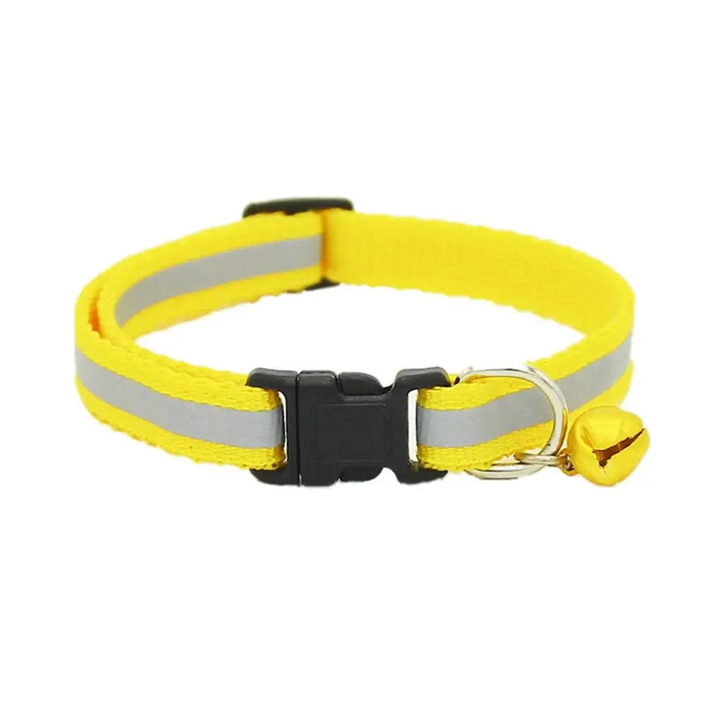 Adjustable Reflective Pet Collar Safety Release Buckle with Bell for Cat Dog (Yellow)