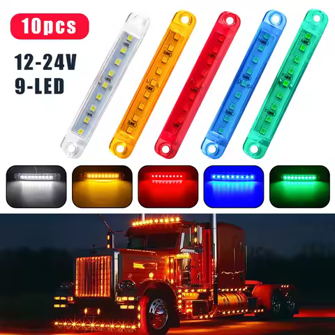 10pcs 12V 24V 9 SMD LED Side Marker Brake Indicator Lamp Warning Tail Light Clearance Car Bus UTE Trailer Truck Lorry Caravan