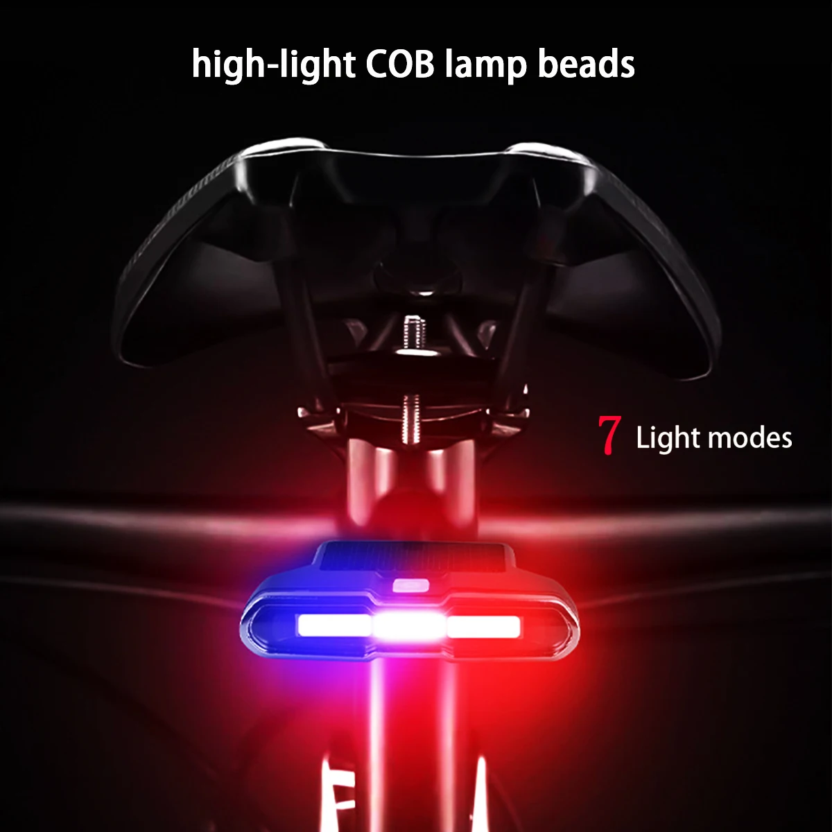 Solar powered bicycle Headlamp high-light COB lamp beads 7 modes Front Lamp safety warning taillights Waterproof Bike Rear light