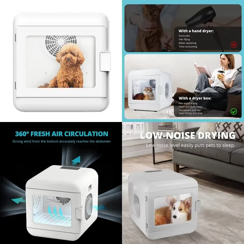 Electronic Pet Dog Hair Dryer Box Quiet Cat Hair Dryer 60L Fast Drying Blower Intelligent Control Adjustable 360 Degree Wind
