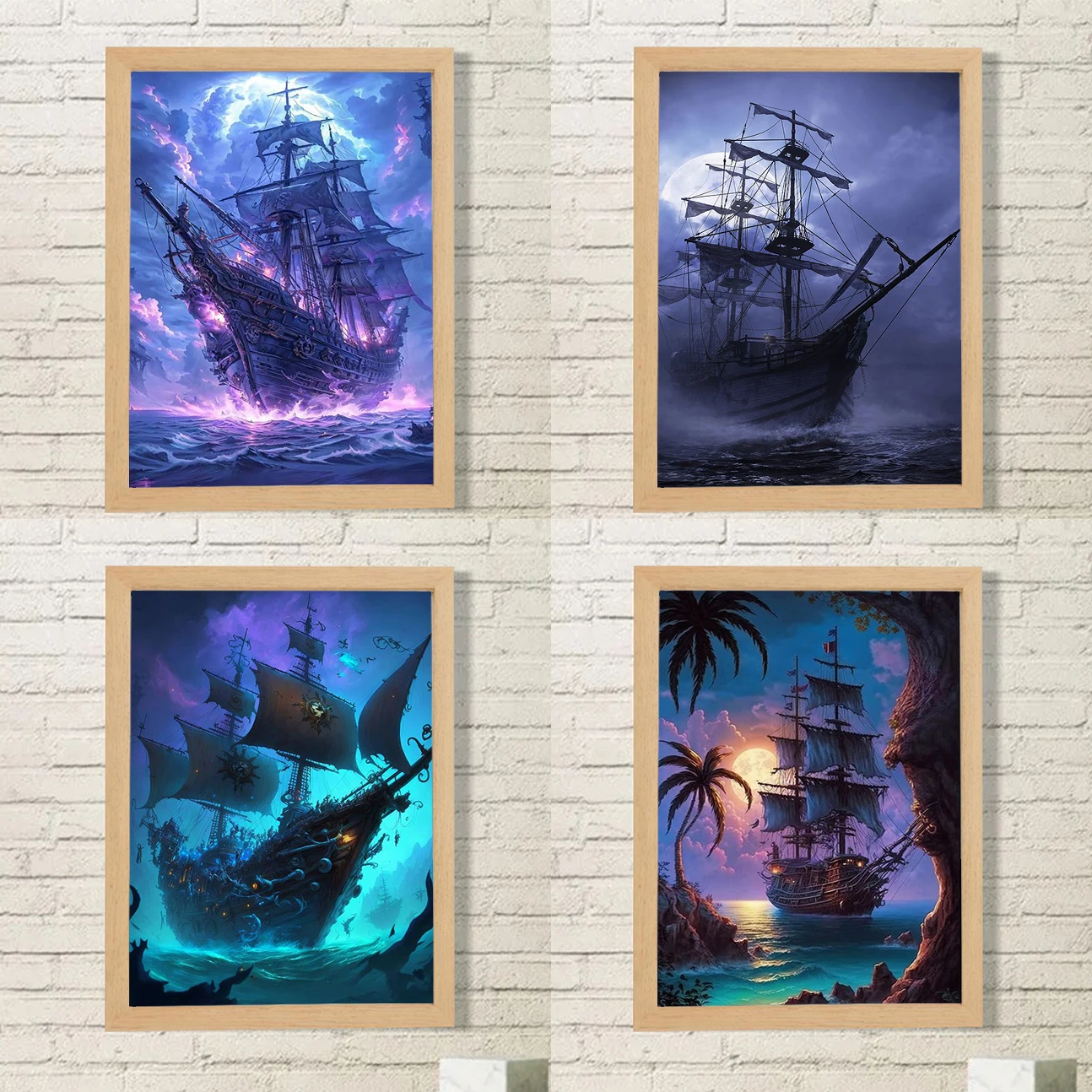 

Black Sailing Decorative Paintings Pirate Ship Posters for Wall Decoration Painting Retro Vintage Skull Bar Home Decorations