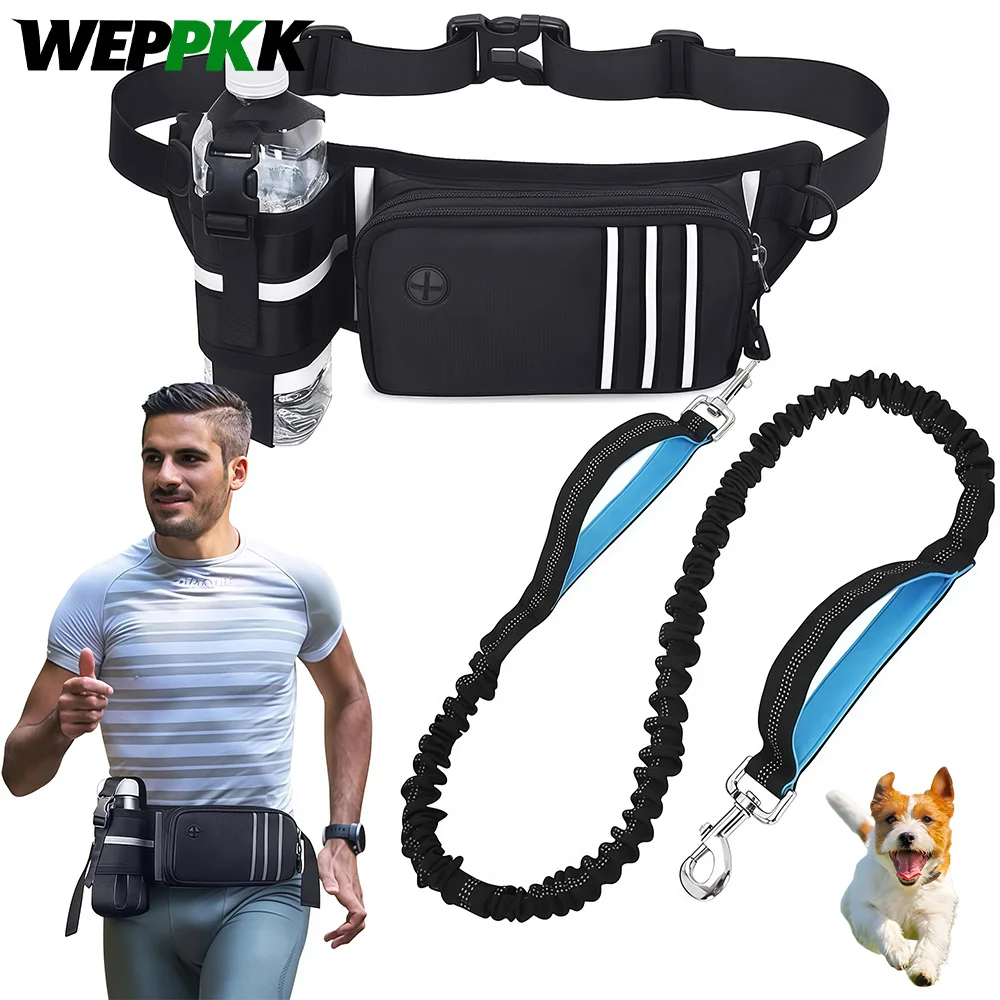 

1PCS Bungee Waist Dog Leash, Dog Leash for Medium/Large Breeds, Running Belt Fanny Pack with Phone, Waste, Treat, Bottle Pockets