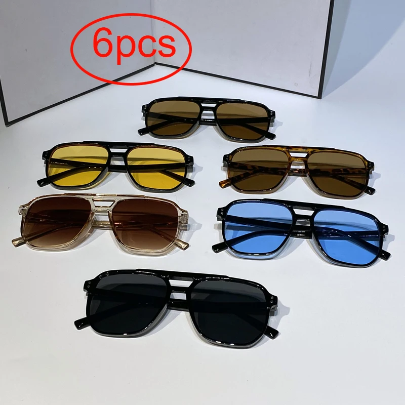 

6PCS Combination Fashion Rivet Double Beam Men's Sunglasses Pilot Sun Glasses Square Riding Driving Eyewear UV400
