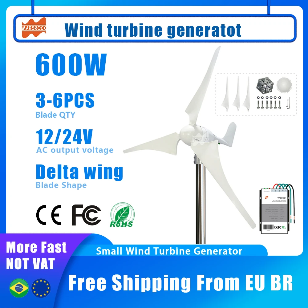 400W 600W 12v 24v AC Small Wind Turbine Generator with Controller Windmill With LED Indicator For Residential RV Yacht