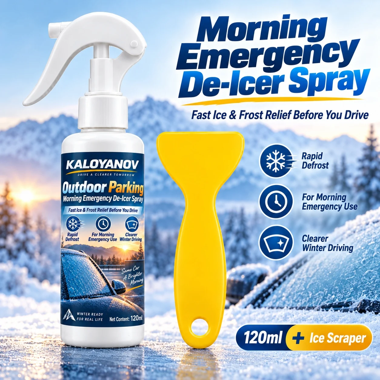 Fast Melting Car Defroster Spray Morning Emergency Windshield Ice Remover Window Frost Cleaning Tool with Scraper Winter Supply
