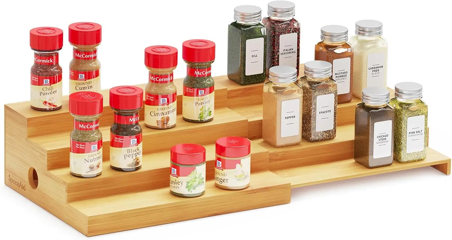 

4 Tier Bamboo Spice Rack Organizer for Cabinet, Kitchen Pantry Spices Storage Rack for Cabinets Organization, Home Seas