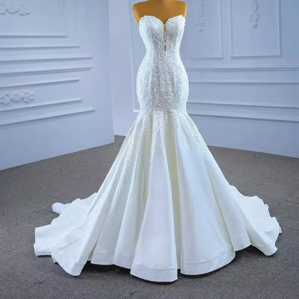 Sheath Mermaid Customizable Sweetheart Sleeveless Bridal Gown Lace-Up Back Embroidery Wedding Dress