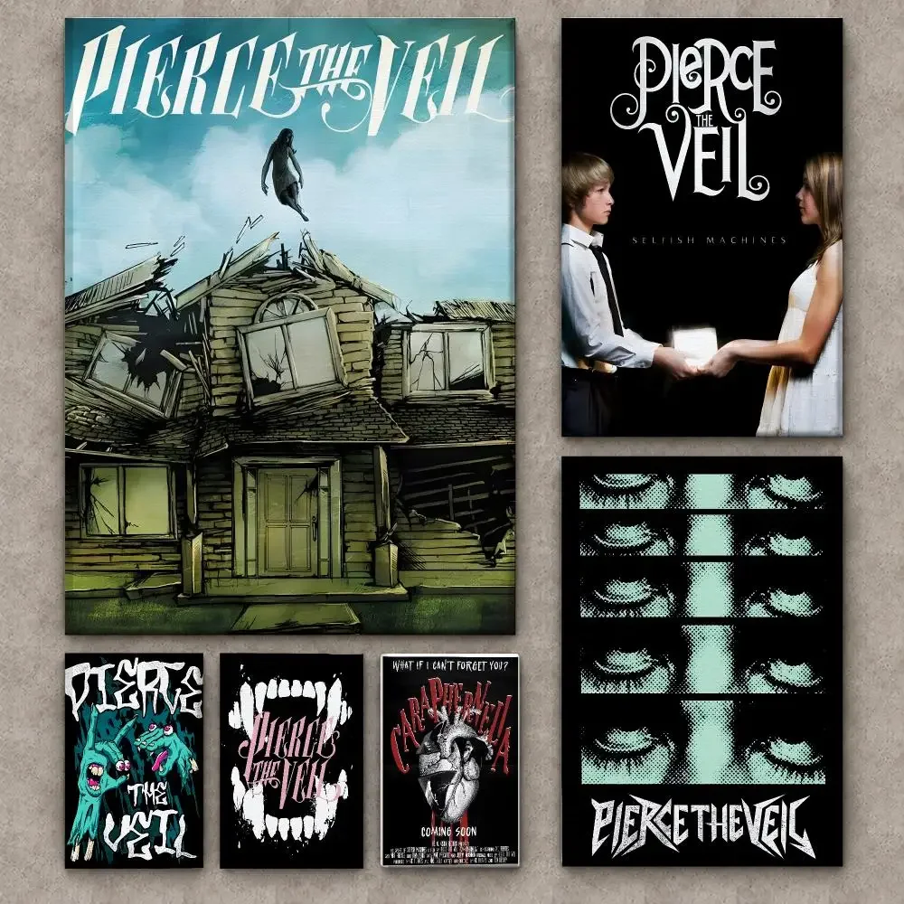 band P-Pierce The Veil Painting Calligraphy Framed Canvas Wall Art Gallery Wrapped Ready to Hang Living Room Bedroom Home Decor
