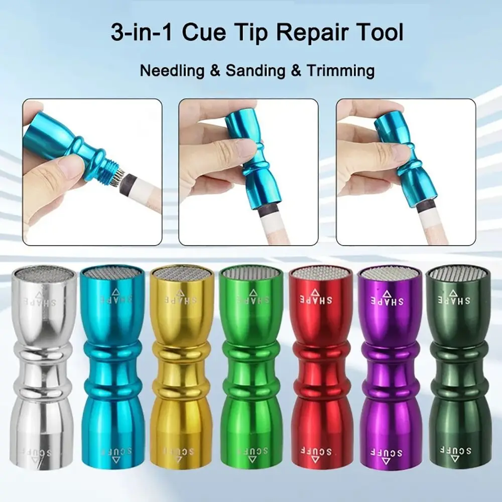 Durable 3 in 1 Cue Tip Shaper Colorful Multifunctional Tip Trim Tool Professional Shaper Aerator Tapper Billiard Accessories