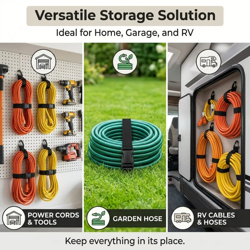 D9 4PCS Adjustable Garden Soft Tape Set, Extension Cord Organizer, Garage Hanging Storage Straps, Reusable Cable Management Ties