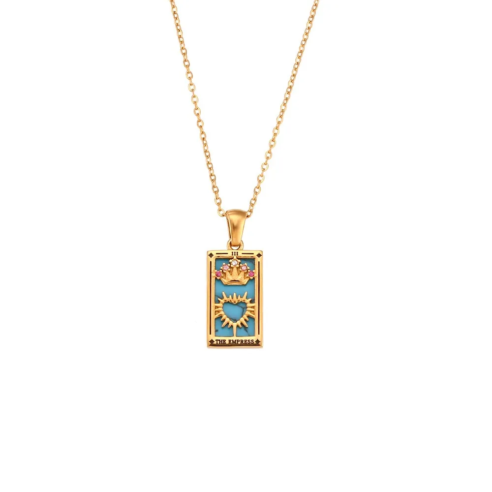 

2025 New Necklace Fashionable Retro Zircon Tarot Pendant Rectangular Dripping Oil