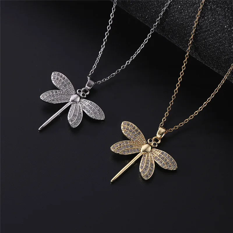 Fashion Dragonfly Butterfly Zircon Pendant Necklace Stainless Steel Geometric Choker Jewelry Party Gifts For Women Girls