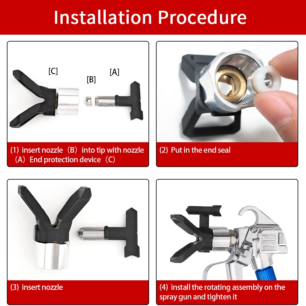 Airless Spray Gun Kit High Pressure 3600PSI with 5 Spray Tips 211/313/415/517/623, 5 Filters and 5 Seals for Paint Sprayer image 4