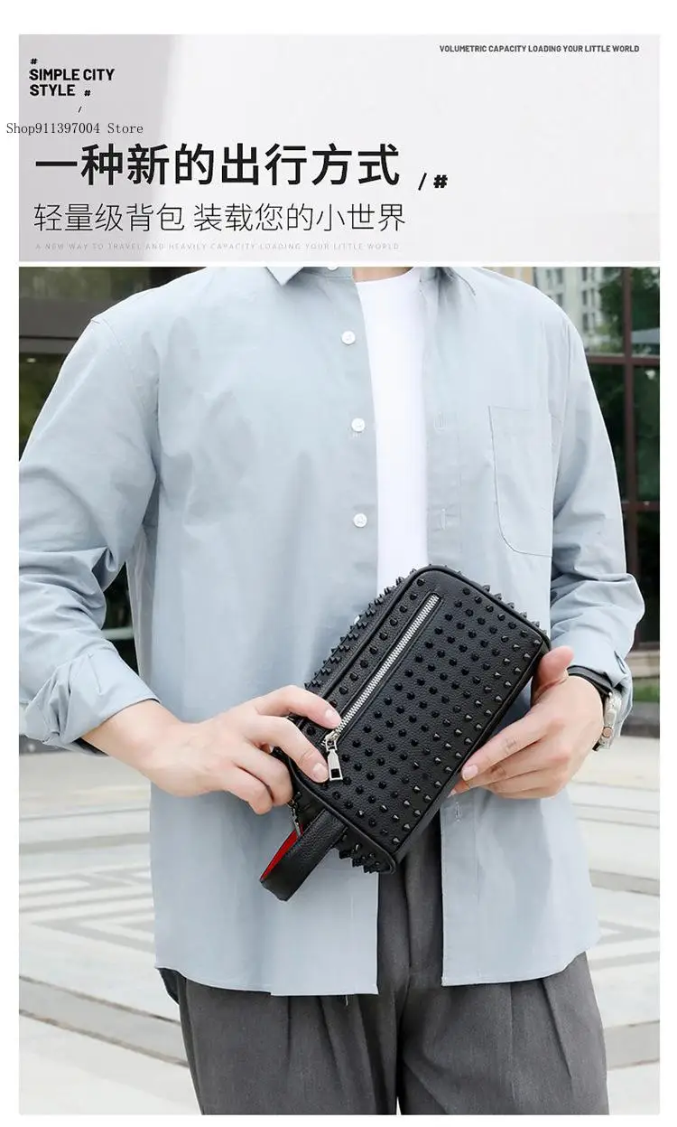 European and American Personalized Rivet Handbag Simple and Versatile for Young People Contrasting Color Handbag for Men