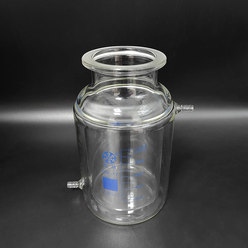 

FAPE Double-layer cylindrical flat bottom open reactor bottle 1000mL,With tick mark,100mm flange outer diameter,Reaction flask