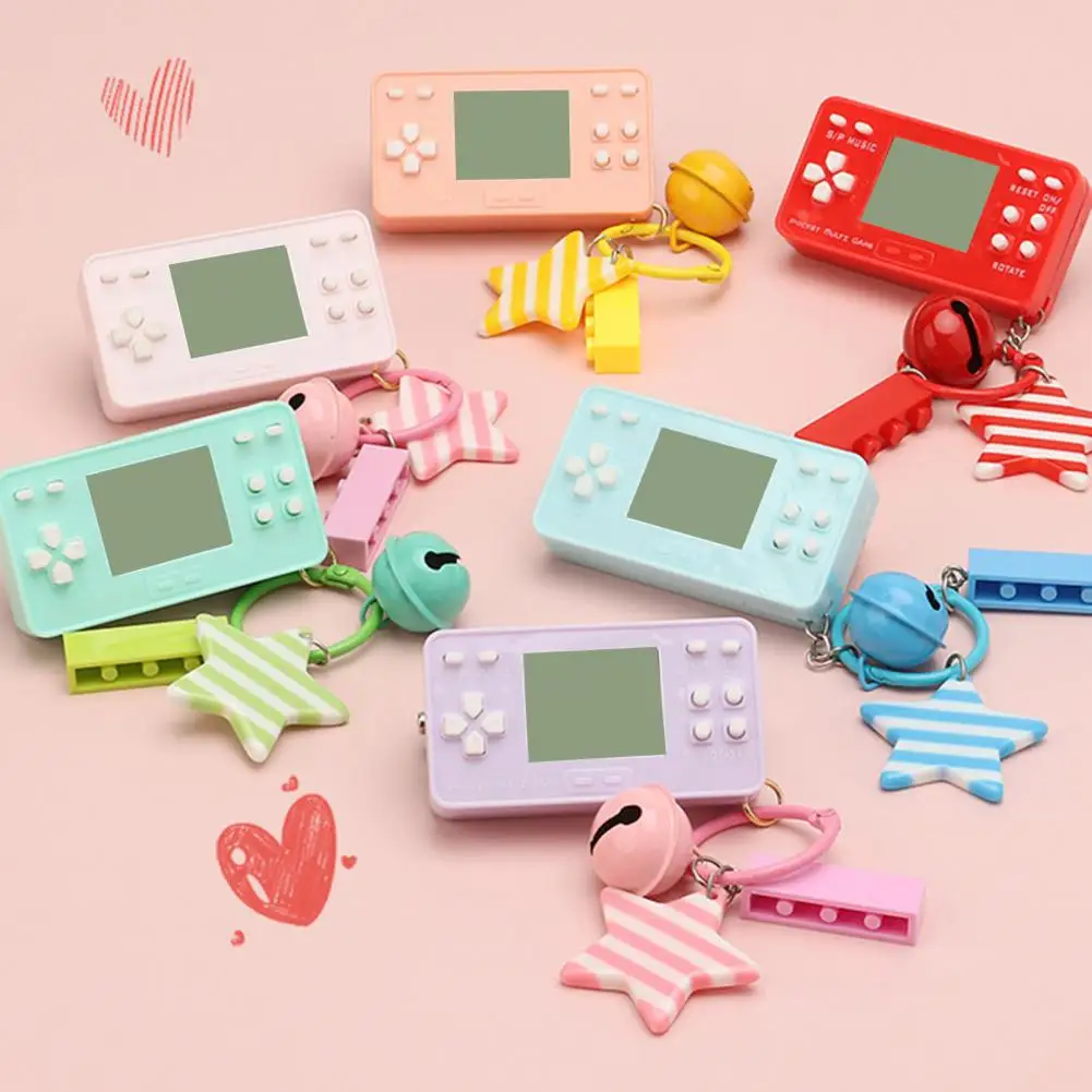 Retro Game Console Handheld Button Control With Keychain Drop Resistant Visual Training Building Block Retro Game Console Kids