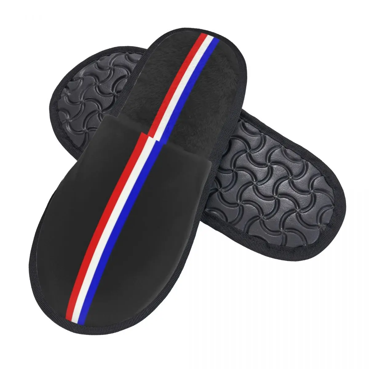 Custom French Flag Stripes Cozy Scuff With Memory Foam Slippers Women France Patriotic Hotel House Shoes