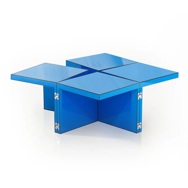 Solid wood Rubik's Cube geometric deformation dopamine Italian Bauhaus blue square table
