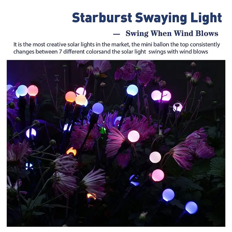 AS94-4 Piece Solar Garden Lights Sway By Wind, Outdoor Lights 10LED For Yard Patio Decoration Colo Light