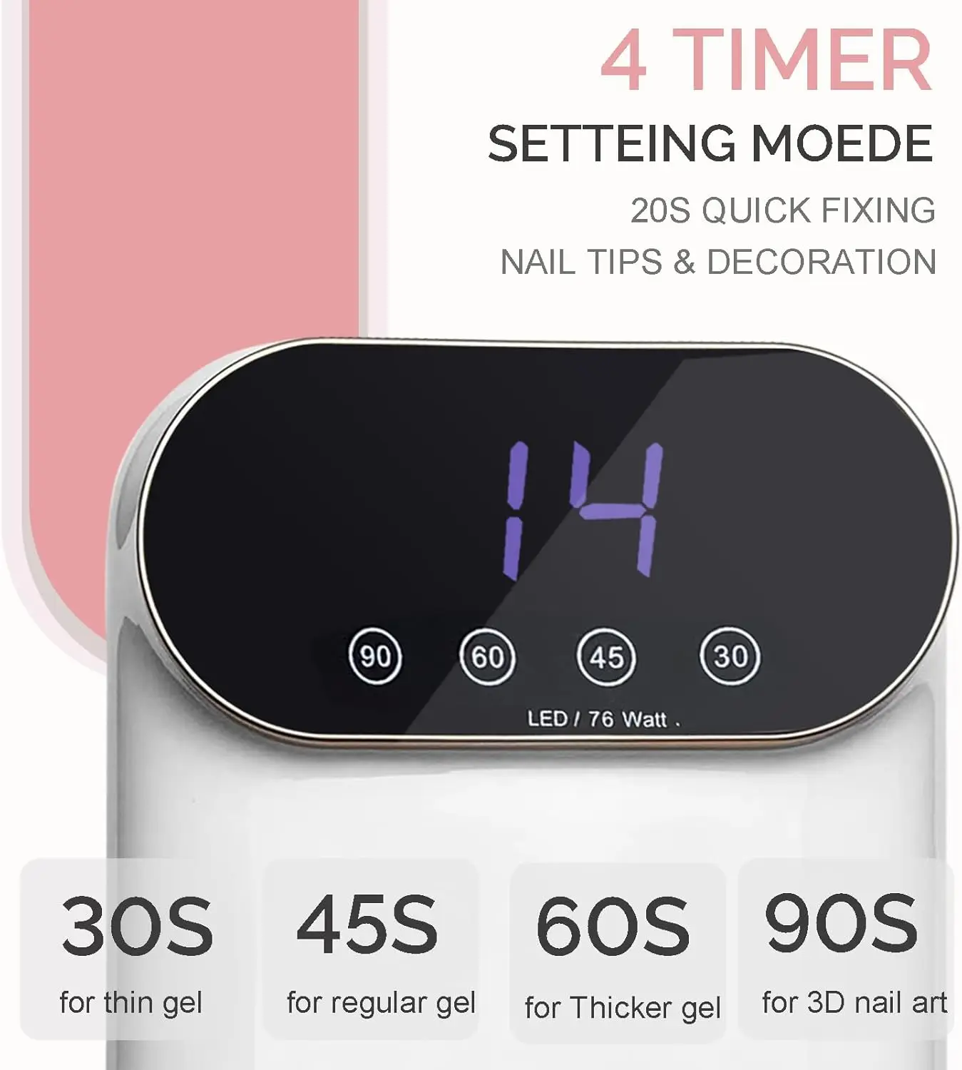 مصباح أظافر LED بالأشعة فوق البنفسجية 76 وات مع 38 مصباح LED، مستشعر ذكي، مؤقت LCD لعلاج طلاء الجل #4