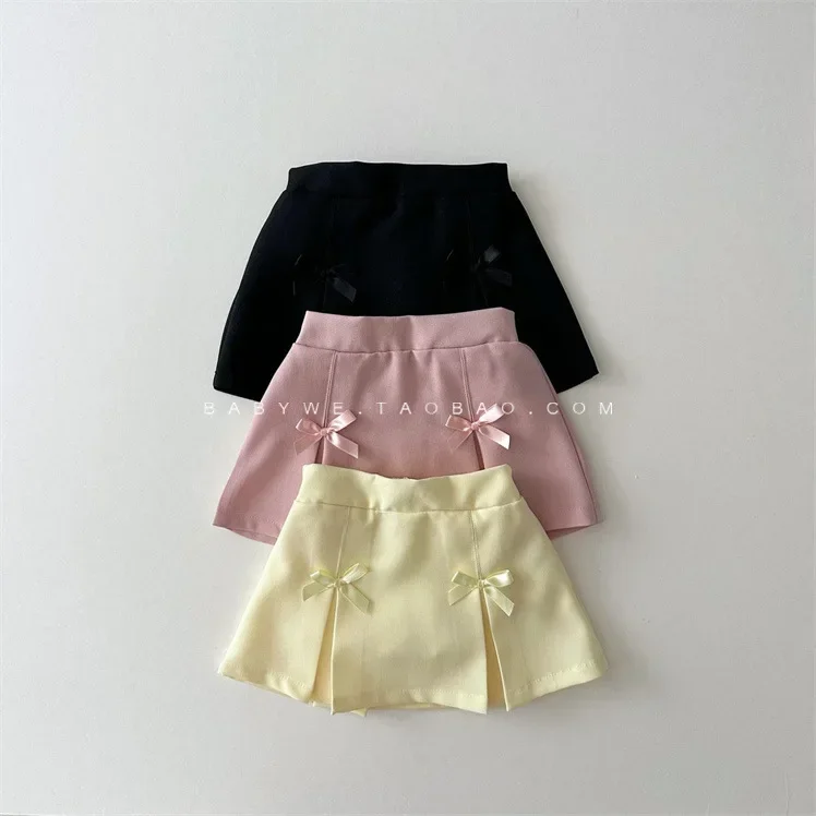 Baby Clothing Casual Solid Color Skirt 2024 Korean Style Girl Spring Autumn New Pleated Casual Simple Girls Sweet Skirt