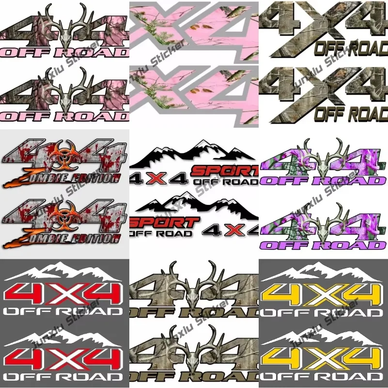 

2PCS 4x4 Off-Road Pink Camouflage Decal 4x4 Sport Off Road Stickers with Mountain Hunting Deer Skull Vinyl Sticker Accessories