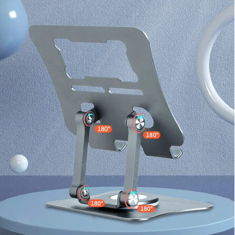 

Universal All-Metal Aluminum 360° Rotating Mobile Phone Holder - Folding Double Shaft Design, Stable Anti-Slip Bracket for Table