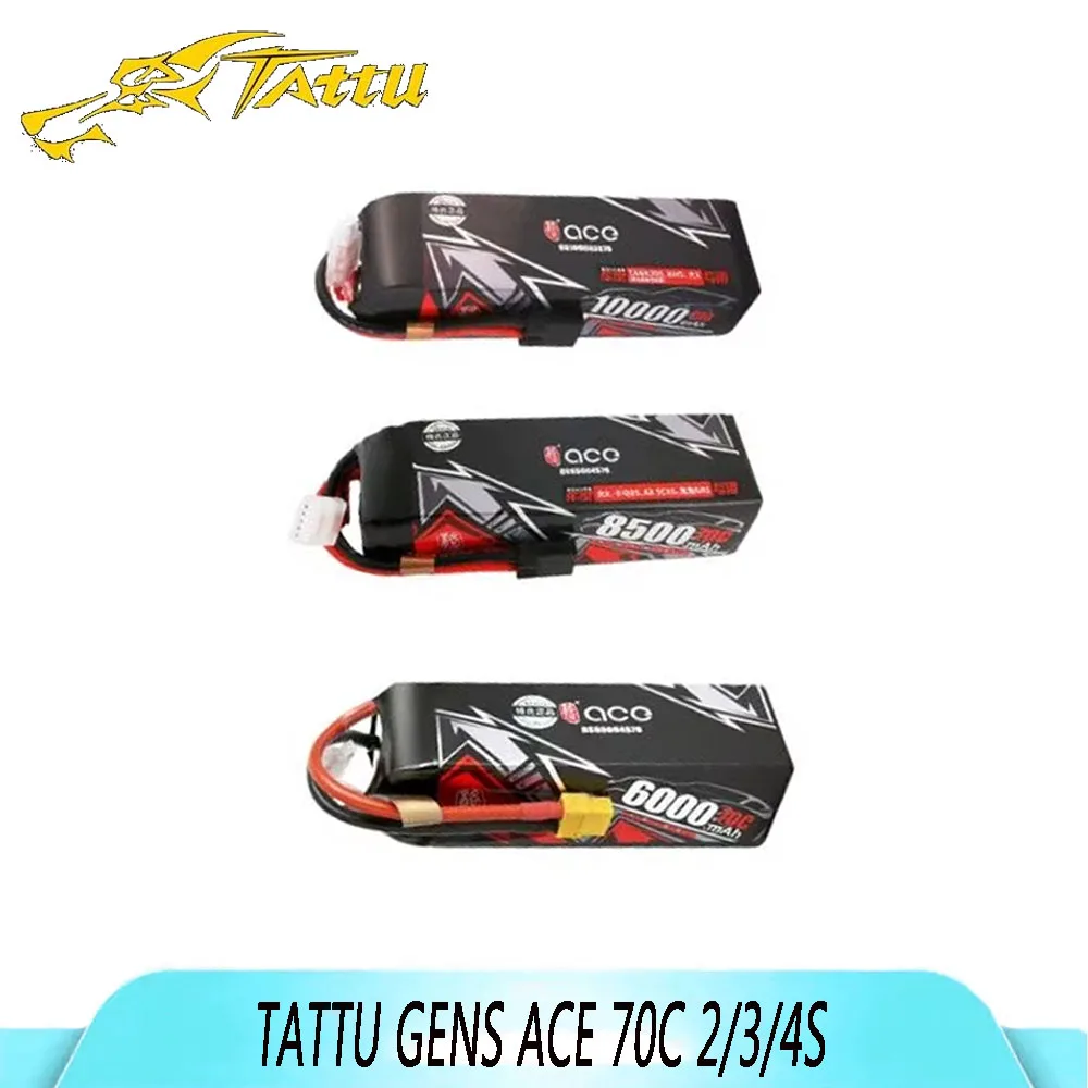 

Tattu Gens ACE 70C 2/3/4S 4000-10000mAh lithium battery with XT60 TRX connector, suitable for RC cars.