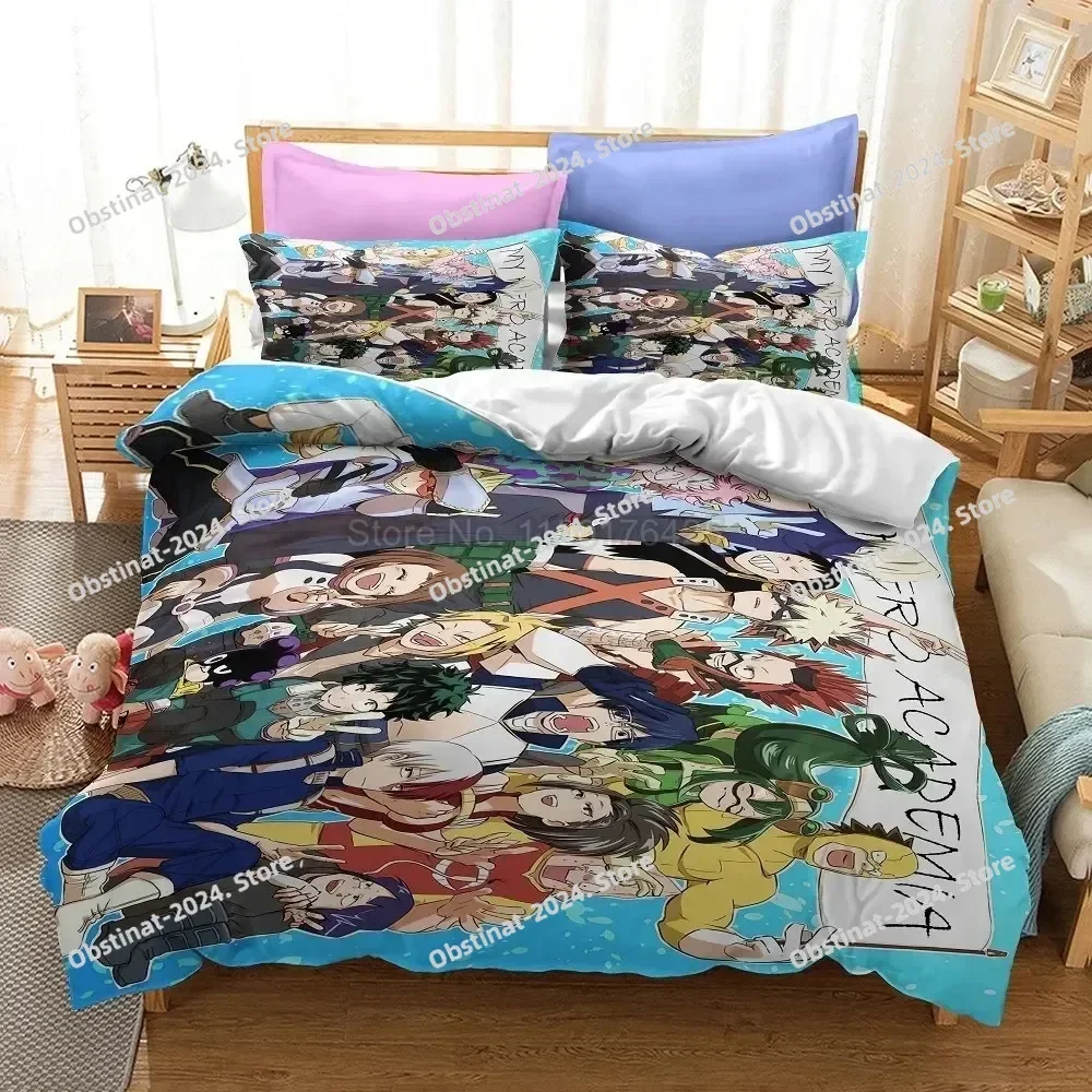 2024 3D 나의 히어로 아카데미아 소년 일본 애니메이션 침구 세트 프린트 베개 커버 포함 퀸 사이즈 슈퍼 킹 사이즈