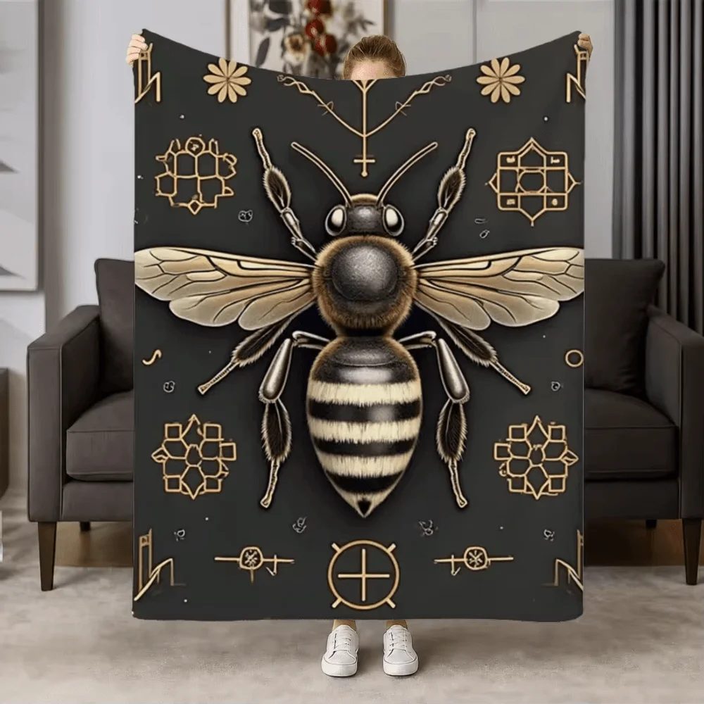 Bee Sunflower Raindrop Fairy Tale Nature Scene Soft Cozy Throw Blanket for Sofa Bed Whimsical Escape