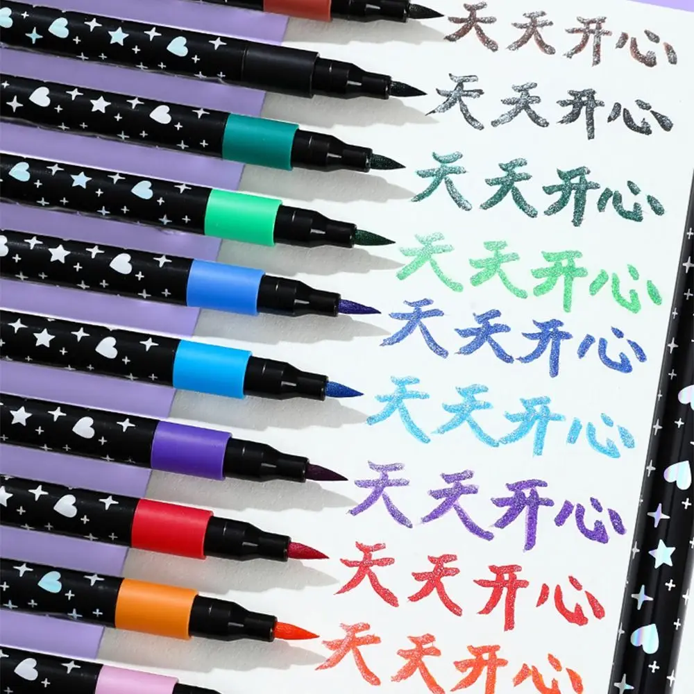 Decorative Glitter Colored Marker Pen Soft Head Double Head Fluorescent Pen Single Head Art Graffiti Pen DIY Art Painting
