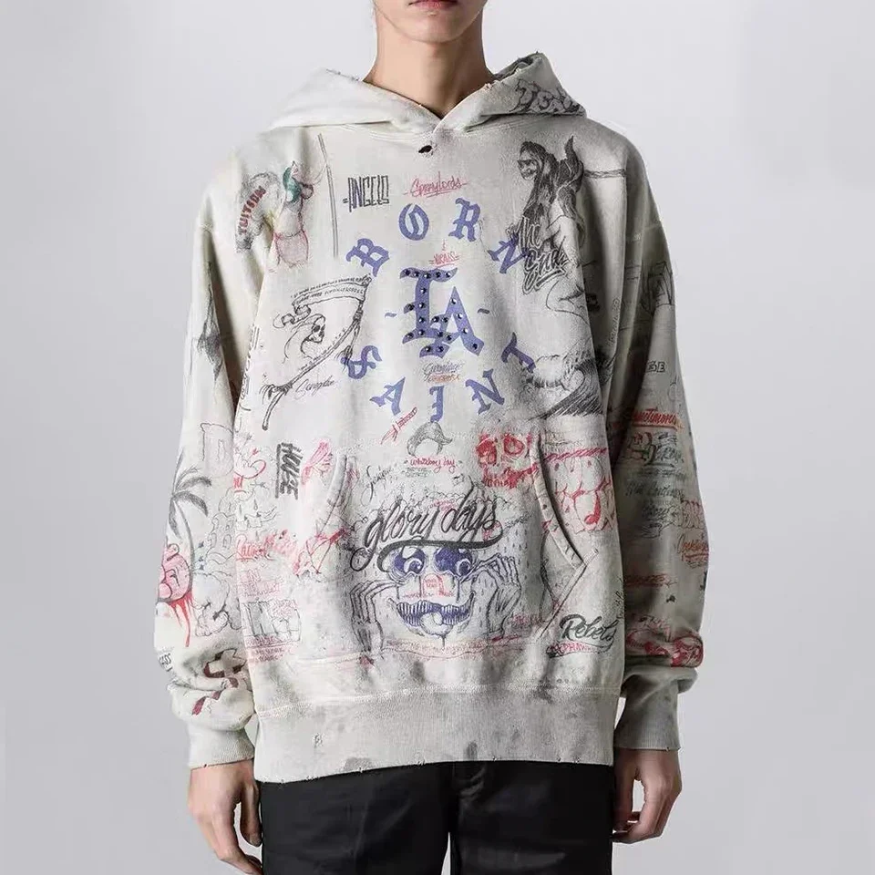 

NIGO Men's Spring And Autumn Graffiti Cotton Hooded Pullover Fitted Solid Color Long Sleeve Sweatshirt Ngvp #nigo9284