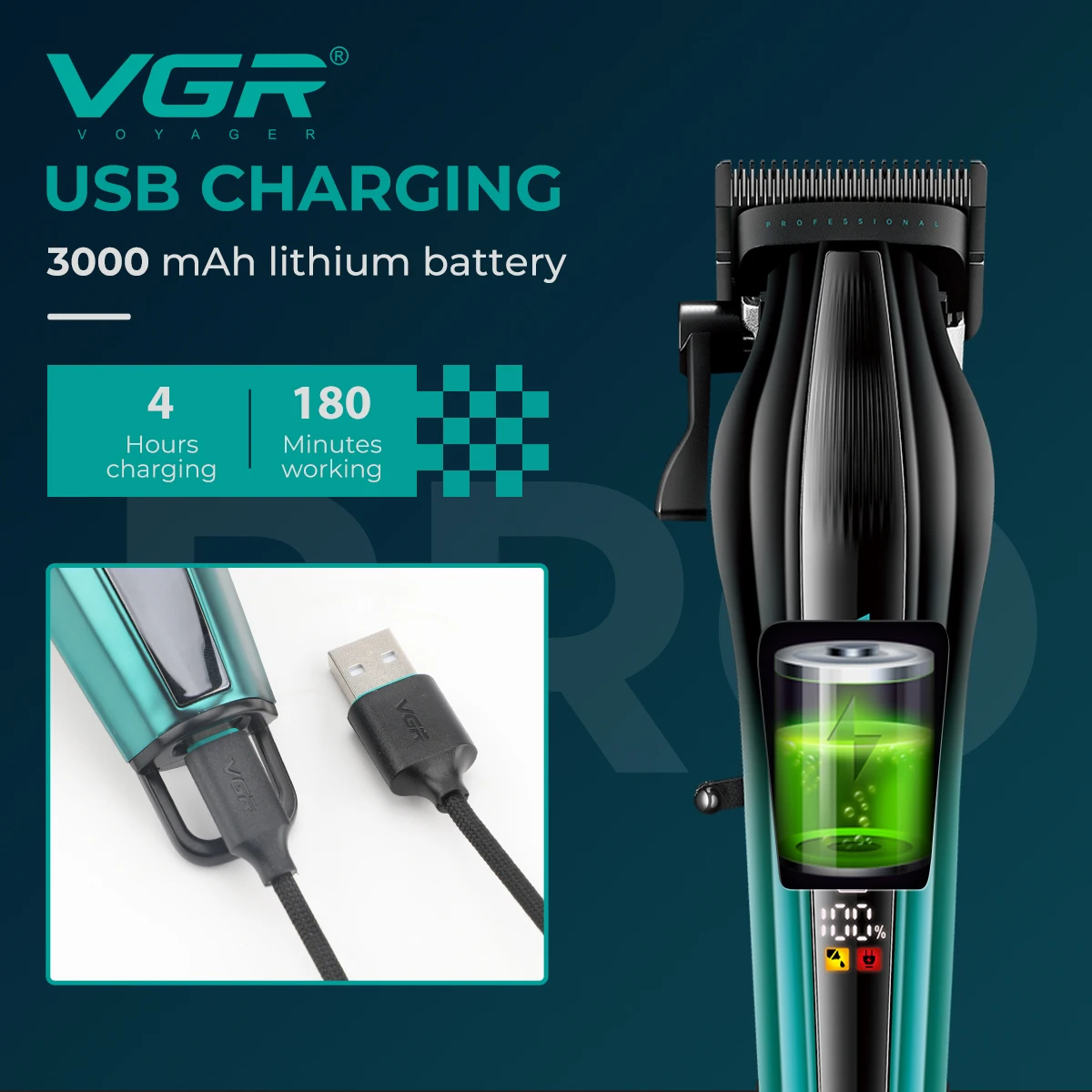 VGR ใหม่ไฟฟ้าผม clipper โลหะ high-end ผม trimmer 8000 RPM ที่มีประสิทธิภาพไฟฟ้า PUSH เฉือน V-273