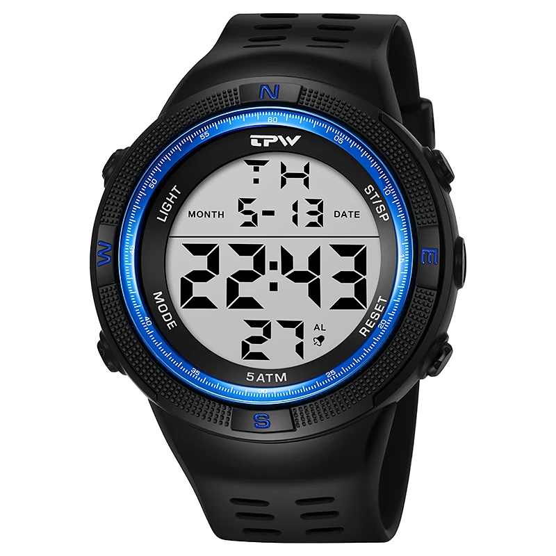 TPW Oversized 53mm Digital Watch For Male 5ATM Swimming Calendar