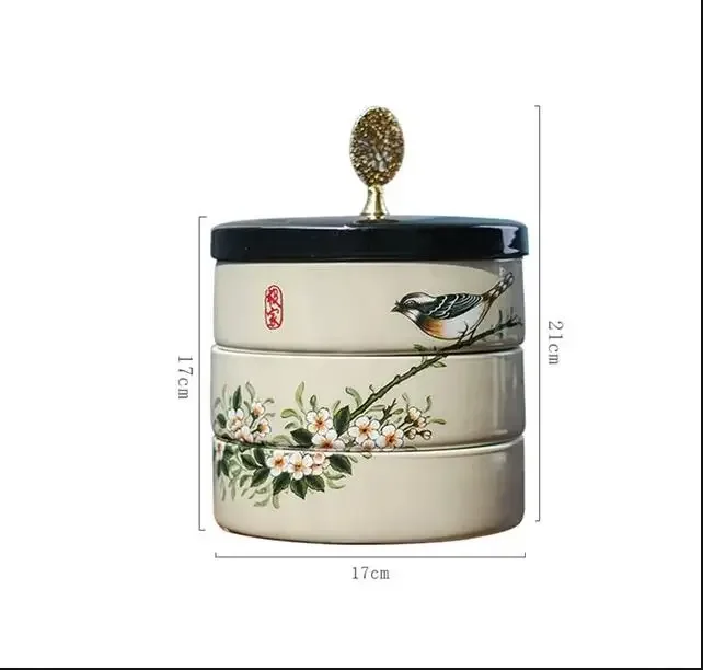 3-Tier Ceramic Storage Box with Lid Jar Snack Tray Dried Fruit Boxes Jewelry Candy Food Container Organizer