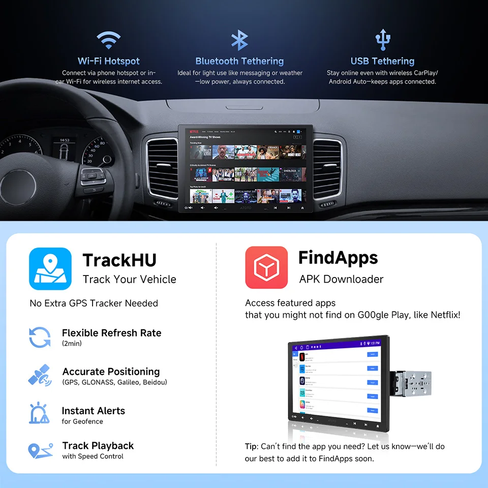 Androidカーラジオ 10インチ シングル1DIN Apple CarPlay Android Auto