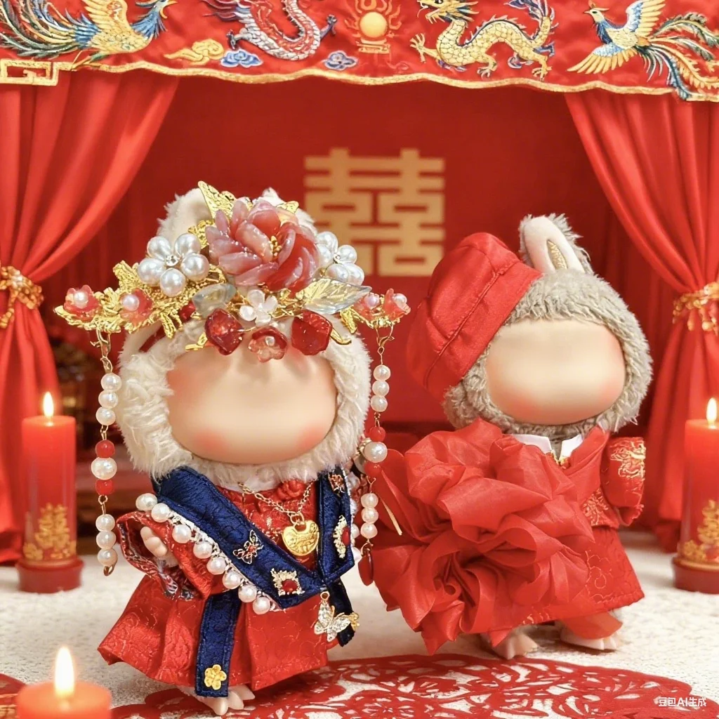 

Anime Doll Clothes for 17cm Mini Labubu Doll Outfit Designer Luxury Chinese Wedding Attire Clothes Toy Labubu Doll Accessorie