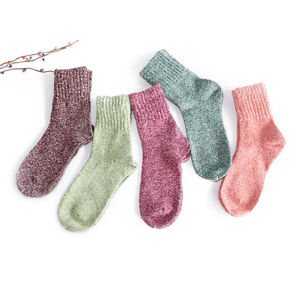 

5pcs Women Wool Socks Thick Warm Soft Breathable Moisture Wicking Toe Heel Arch Support Cotton Yarn Woven Foot Care
