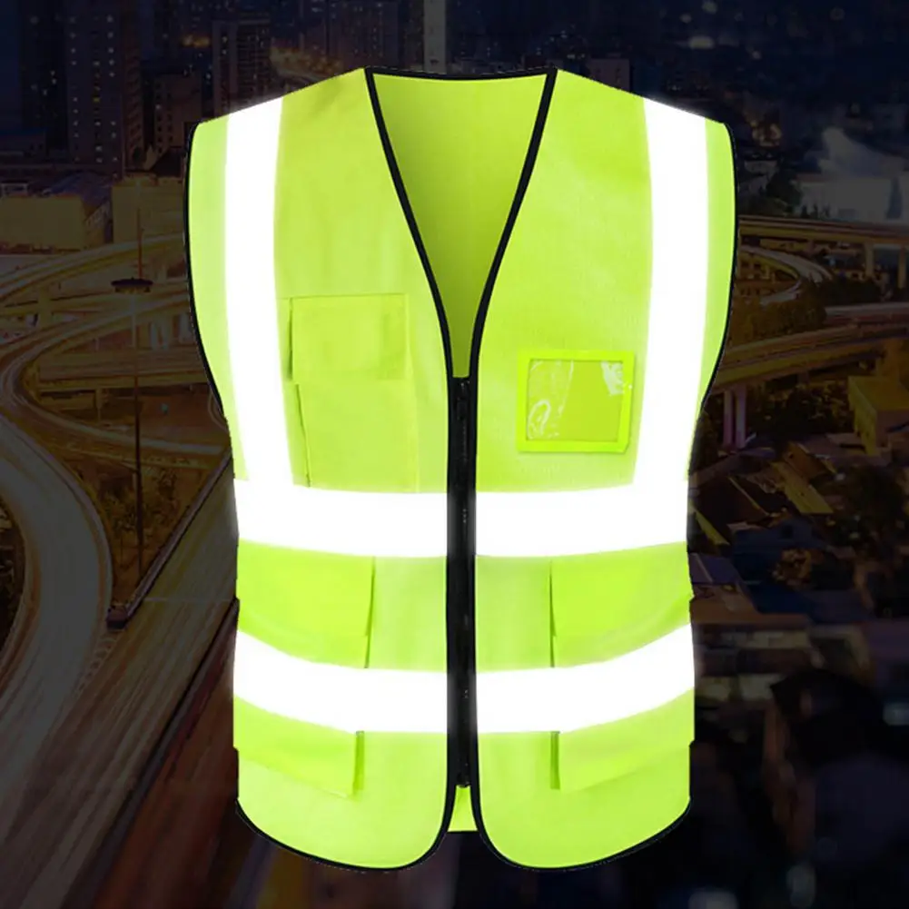 Work Waistcoat Reflective Vest V-Neck Sleeveless Zipper Placket Breathable High Visibility Safety Highlight Night Safety Vest