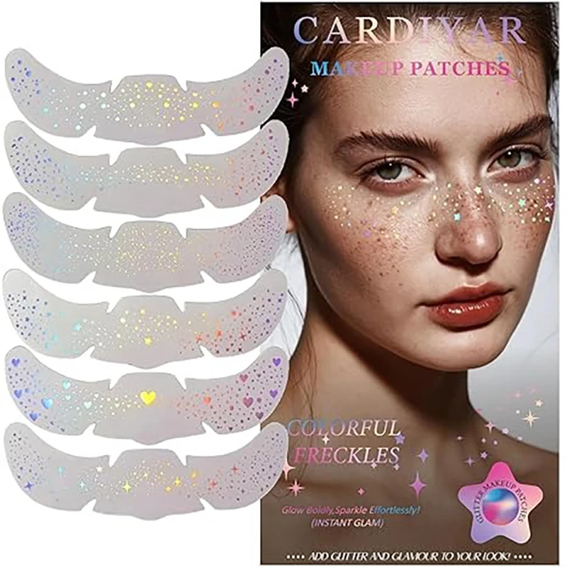 

6 шт. блестящие драгоценные камни для праздничных видов - многоразовые наклейки для лица с переливающимися сердечками, гибкие приспособления для щек и счетов